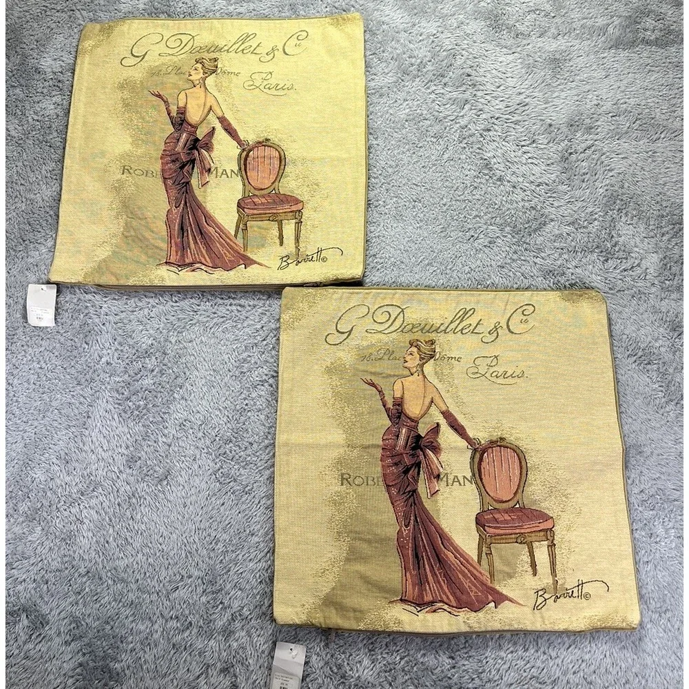 Vintage Chad Barrett‎ Couture Fashion Paris Woven Tapestry Pillow Cover Pink